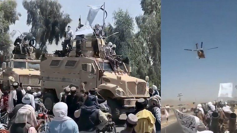 <b>塔利班阅兵展示缴获的武器</b>